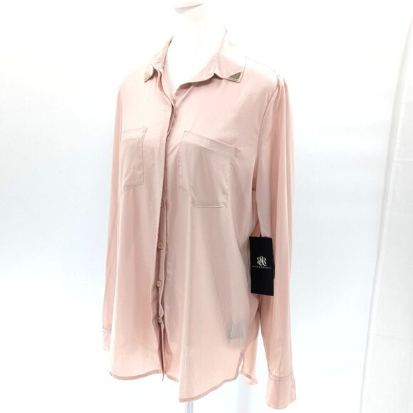 Rock & Republic Blush Pink Satin Embellished Button Up Blouse Size Medium - Picture 1 of 10